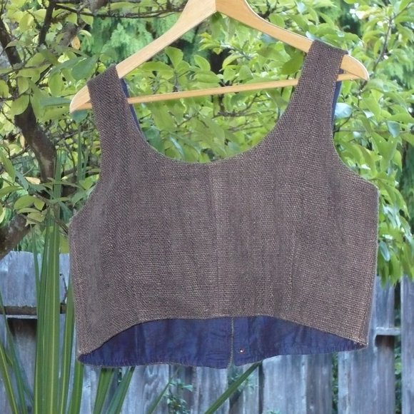Loom Room D&D Elven 100% Hemp Brown Crop Vest With Brassy Buttons - Picture 2 of 5